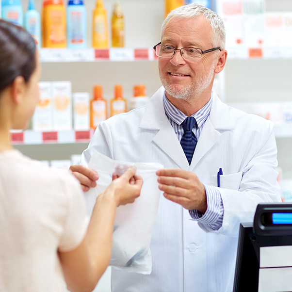 pharmacist with customer